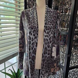 Neiman Marcus Size XS 100% Cashmere Open Front Cardigan Gray/Animal/Floral